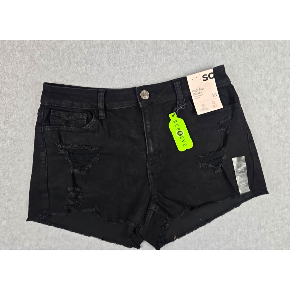So Jean Shorts Women Size 13 Junior Denim High Rise Shortie Distressed Black NWT